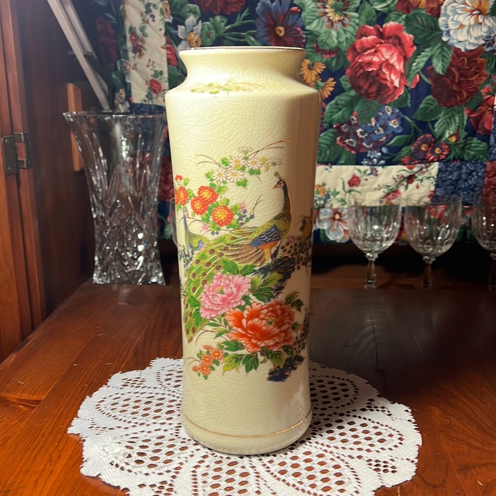 Vintage 12 1/2” Japanese Flower Vase